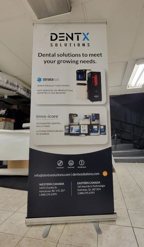 printing Roll up banner for DentX Solutions promoting dental hardware and software services in Canada